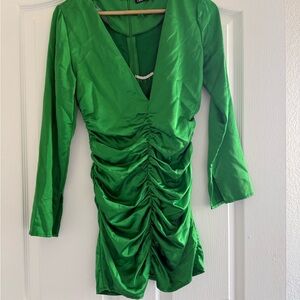 Zara Emerald Ruched V-Neck Dress